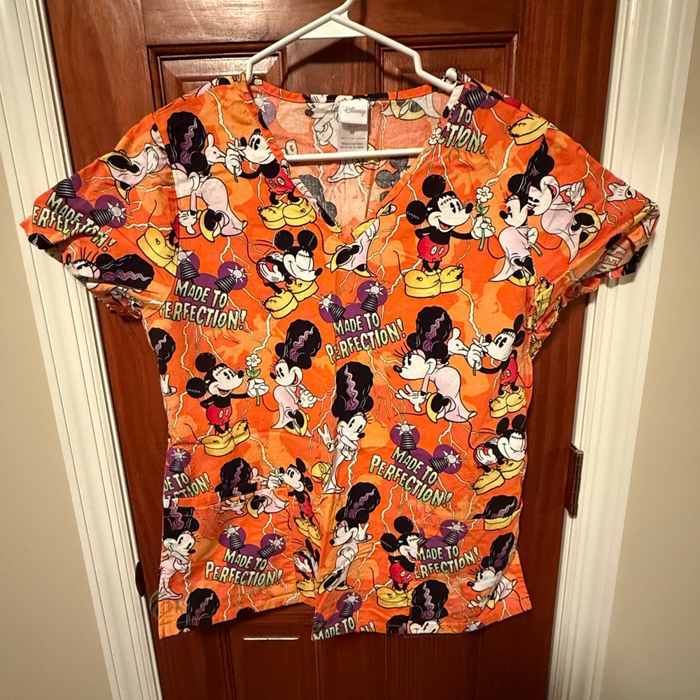 Disney Mickey/Minnie Halloween Print Scrub Top
